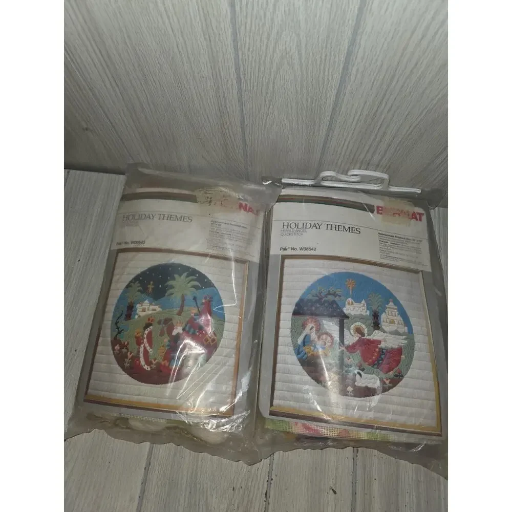 Vtg 1979 BERNAT Holiday Quick Cross-Stitch Kit New Herald Angel, Three Kings Lot